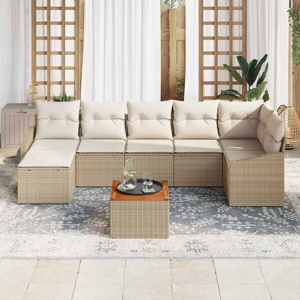 vidaXL Tuinbankenset met kussen 8 pcs Beige poly rattan