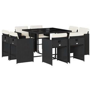 vidaXL 9-delige Tuinset poly rattan zwart