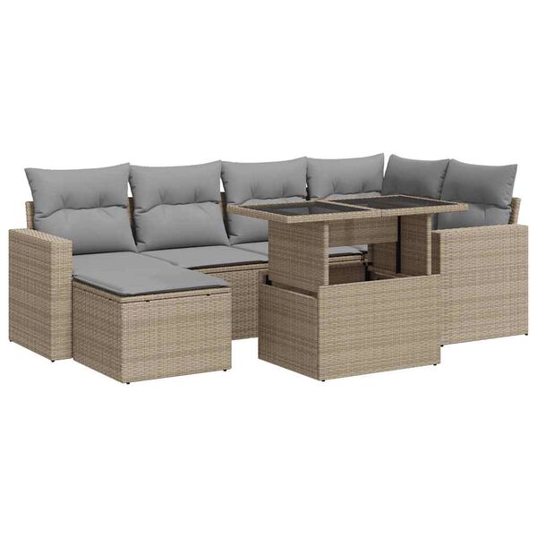 vidaXL 7-delige Loungeset met kussens poly rattan beige