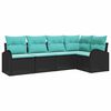 vidaXL Tuinbankenset met kussen 5 pcs Zwart en Turquoise poly rattan