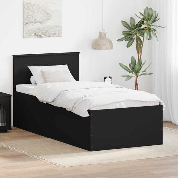 vidaXL Bedframe met hoofdeinde Zwart 90 x 190 cm Bewerkt hout