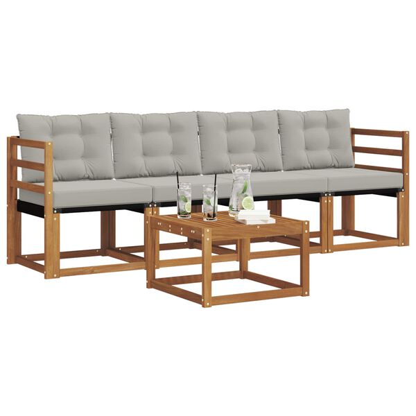 vidaXL Buiten bankenset met kussen 5 pcs Natuurlijk en Lichtgrijs