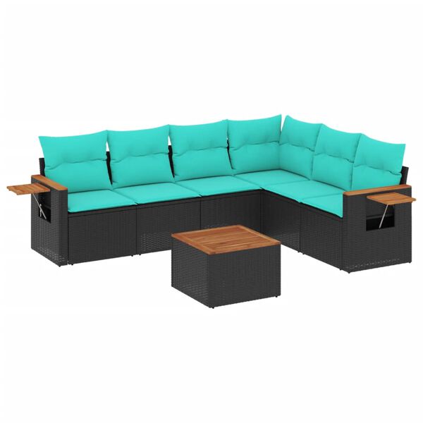 vidaXL 7-delige Loungeset met kussens poly rattan zwart