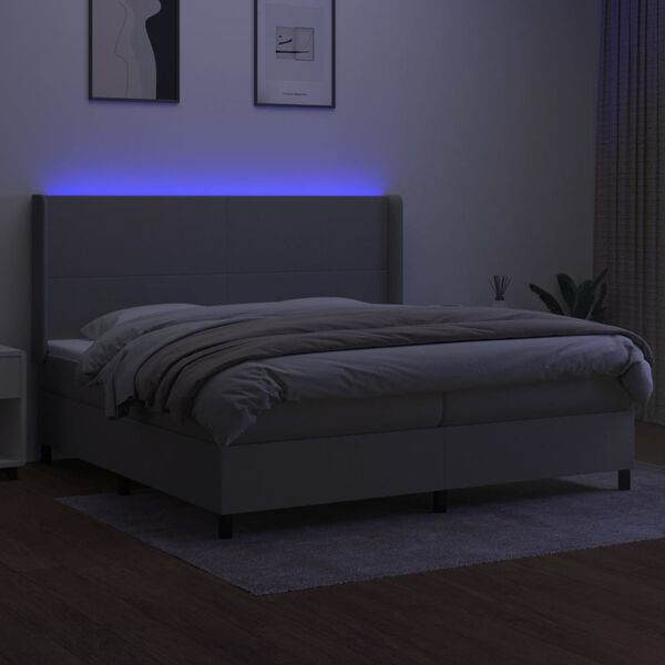 vidaXL Boxspring met matras en LED stof lichtgrijs 200x200 cm