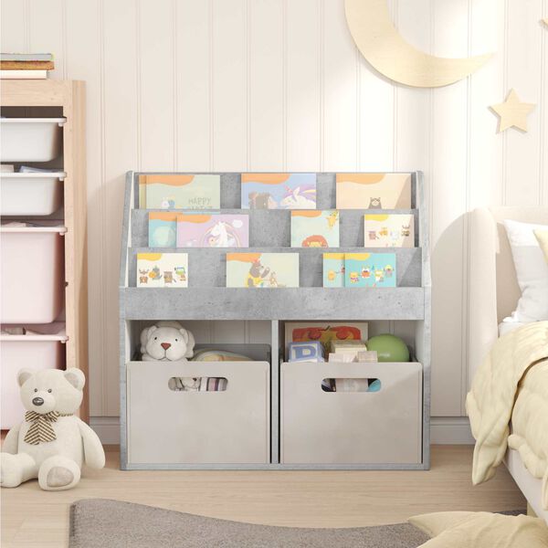 vidaXL Kinderen Boekenkast met opslag Beton Grijs 72,5 x 29,5 x 69 cm