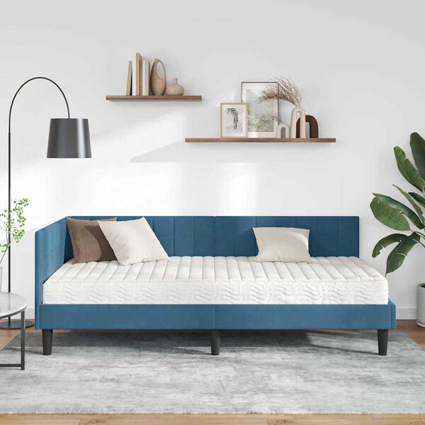 vidaXL Hoekbedframe met Matras met hoofdeinde 2 pcs Blauw Fluweel