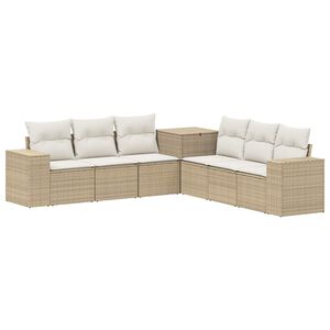 vidaXL Bankstel 7 st Beige en Cr&egrave;me Wit Poly Rattan en Staal
