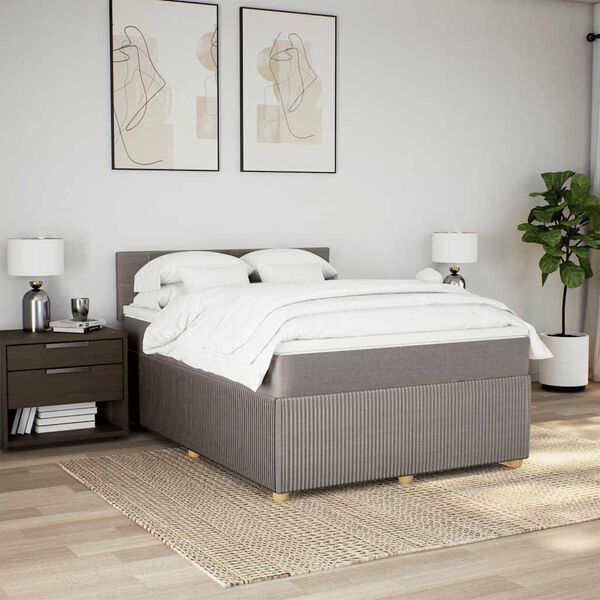 vidaXL Boxspring met matras stof taupe 140x200 cm