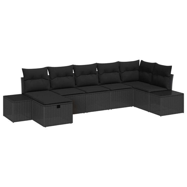 vidaXL Tuin Sofa Set met kussen 7 pcs Zwart poly rattan