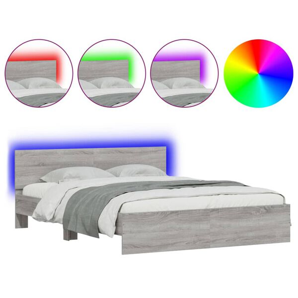 vidaXL Bedframe met hoofdeinde en LED-licht grijs sonoma 160x200 cm