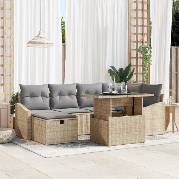 vidaXL Tuin Sofa Set met kussen 7 pcs Beige poly rattan