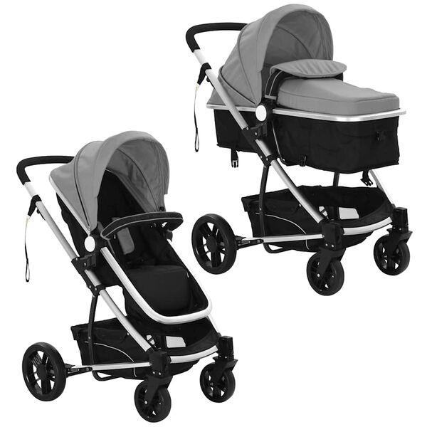 vidaXL Kinderwagen 2-in-1 aluminium grijs en zwart