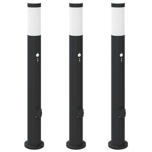 vidaXL Bolderverlichting met sensor en stopcontact 3 stuks 80 cm roestvrij staal IP44