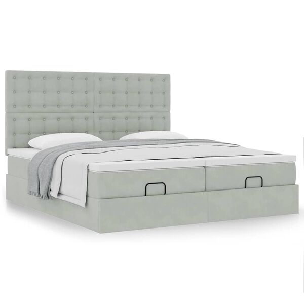 vidaXL Ottoman bed met matrassen 160x200cm fluweel lichtgrijs