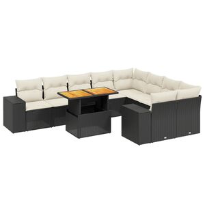 vidaXL 10-delige Loungeset met kussens poly rattan zwart