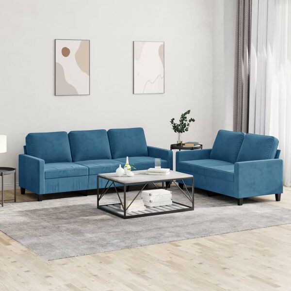 vidaXL 2-delige Loungeset met kussens fluweel blauw