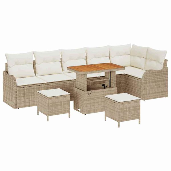 vidaXL Tuin Sofa Set 9 pcs Beige poly rattan