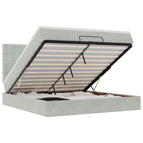 vidaXL Ottoman bed met matrassen en LED's 160x200cm fluweel lichtgrijs