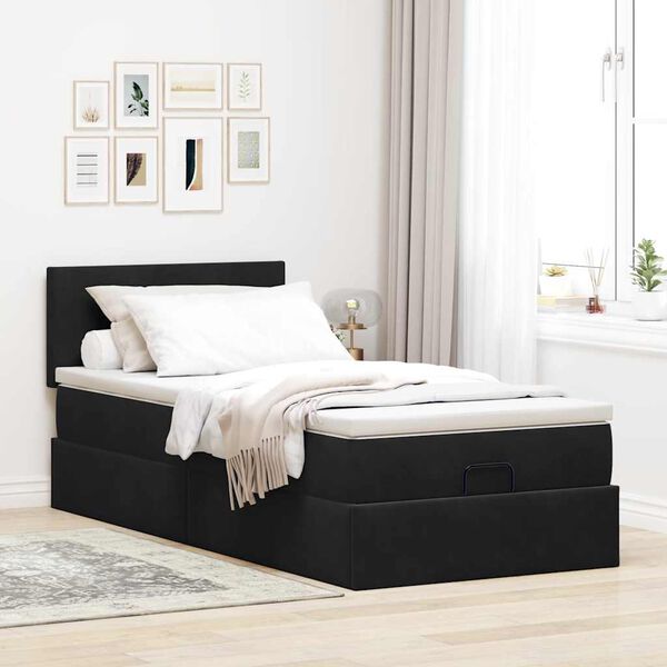 vidaXL Ottoman bed met matras 100x200 cm fluweel zwart