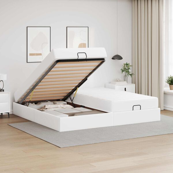 vidaXL Bedframe met matras met matras 2 pcs Wit PVC