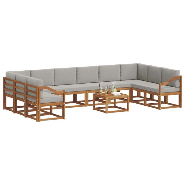 vidaXL Buiten bankenset met kussen 11 pcs Natuurlijk en Lichtgrijs