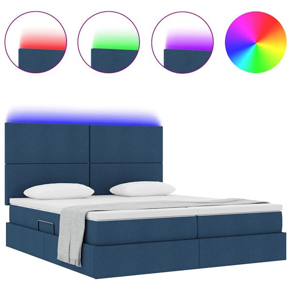 vidaXL Bed met LED-striplichten met hoofdeinde Blauw 180 x 200 cm Stof