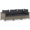 vidaXL 3-delige Loungeset met kussens poly rattan grijs