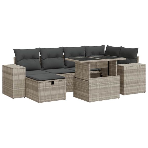 vidaXL 8-delige Loungeset met kussens poly rattan lichtgrijs