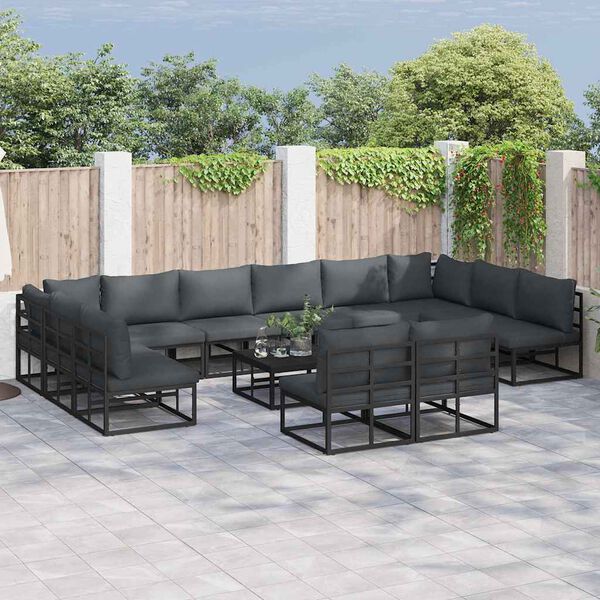 vidaXL Tuin Sofa Set met kussen 12 pcs Zwart Aluminium