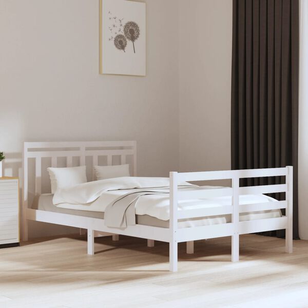 vidaXL Bedframe massief hout wit 135x190 cm
