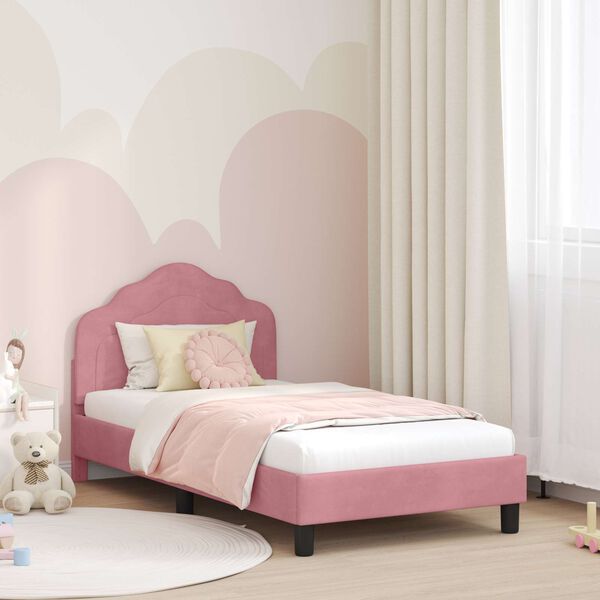 vidaXL Bedframe voor kinderen met hoofdbord Roze 80 x 160 cm Fluweel
