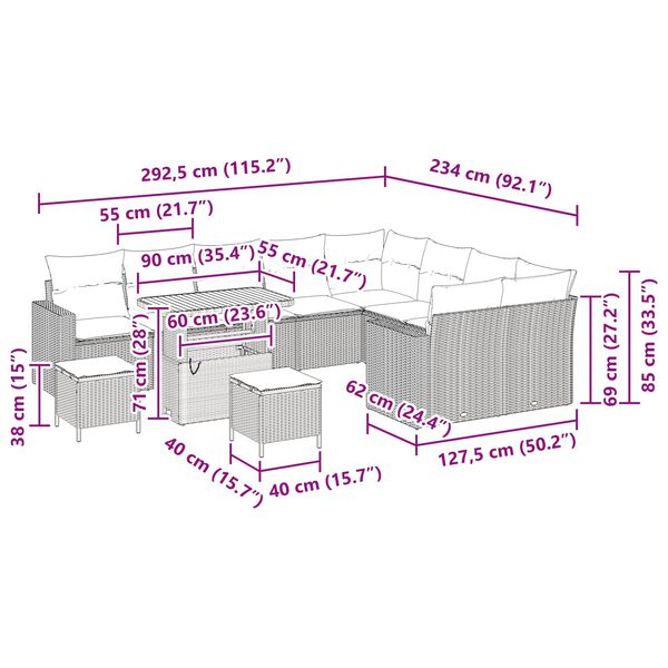 vidaXL Tuin Sofa Set 12 pcs Zwart Poly rattan en gepoedercoat staal