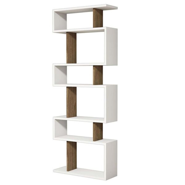 Homemania Boekenkast Tablero 60x20x156,6 cm wit en walnootkleurig