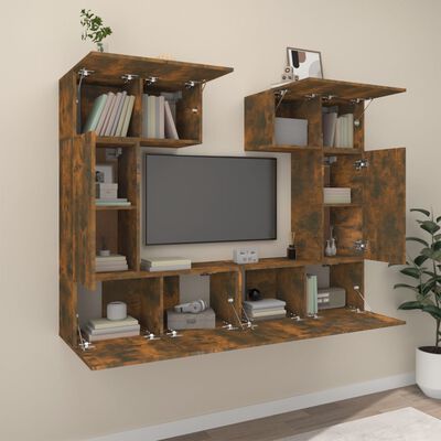 vidaXL 6-delige Tv-meubelset bewerkt hout gerookt eikenkleurig