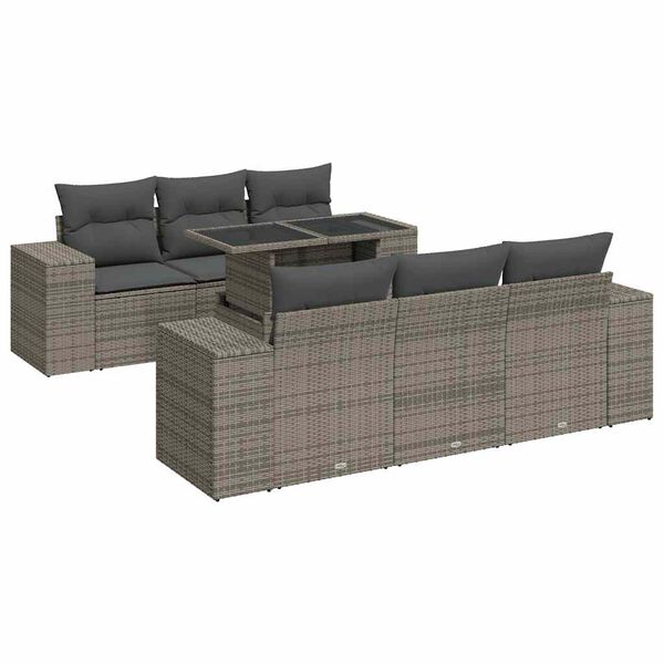 vidaXL 7-delige Loungeset met kussens poly rattan grijs