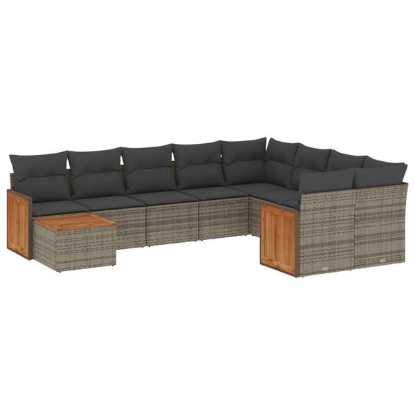 vidaXL 10-delige Loungeset met kussens poly rattan grijs