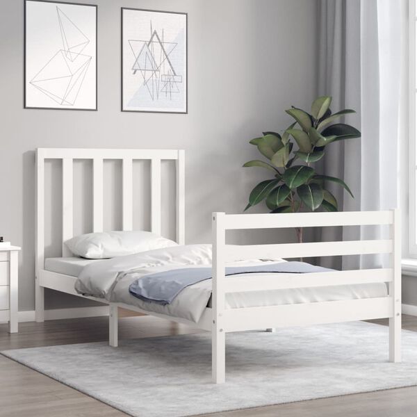 vidaXL Bedframe met hoofdbord massief hout wit