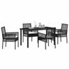 vidaXL Tuin eettafelset met kussen 5 pcs Zwart poly rattan