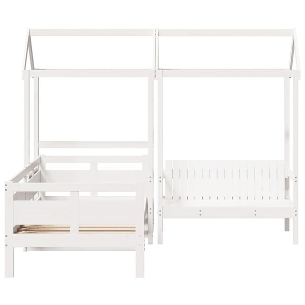 vidaXL Kinderbed met huisje en bankje massief grenenhout wit 80x200 cm