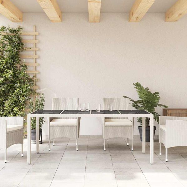 vidaXL Tuintafel met glazen blad 190x90x75 cm poly rattan wit