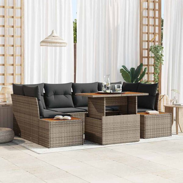 vidaXL Tuin Sofa Set met opslag 7 pcs Grijs Poly riet