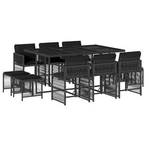 vidaXL 11-delige Tuinset met kussens poly rattan zwart