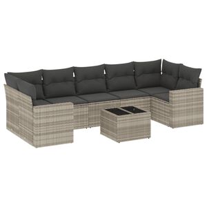 vidaXL 8-delige Loungeset met kussens poly rattan lichtgrijs