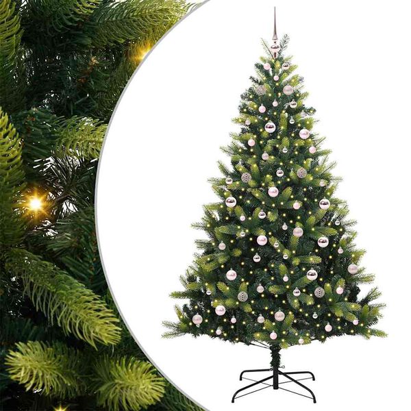 vidaXL Kunstkerstboom met scharnier 300 LEDs Groen 210 cm PVC en PE