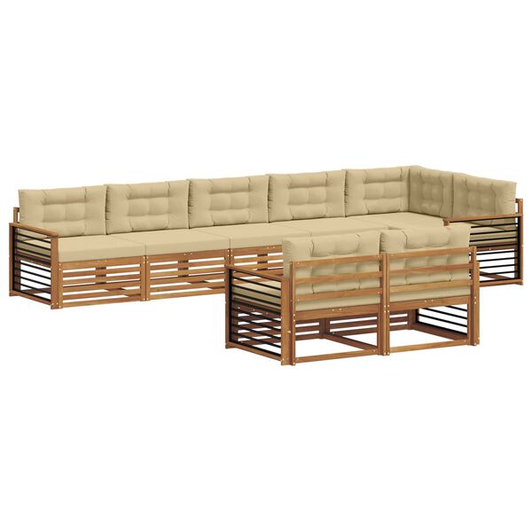 vidaXL Buiten bankenset met kussen 8 pcs Natuurlijk en Beige