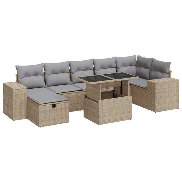vidaXL 5-delige Loungeset met kussens poly rattan beige