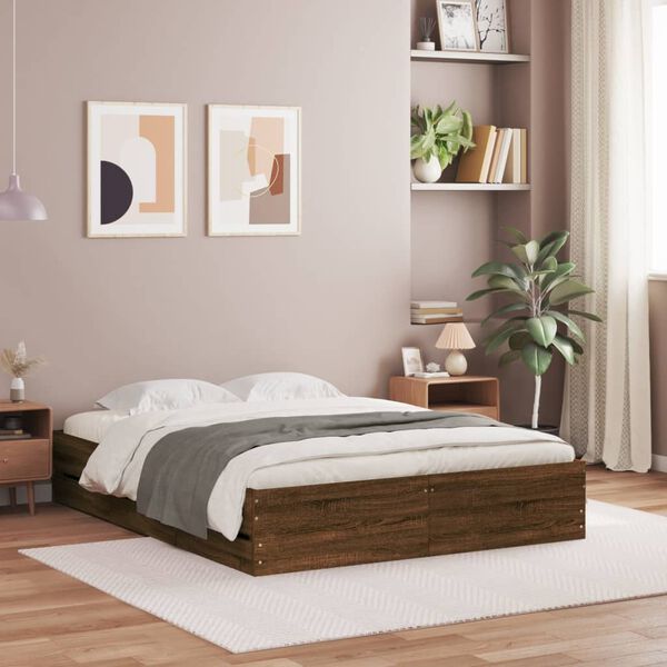 vidaXL Bedframe met lades bewerkt hout bruin eikenkleur 140x200 cm