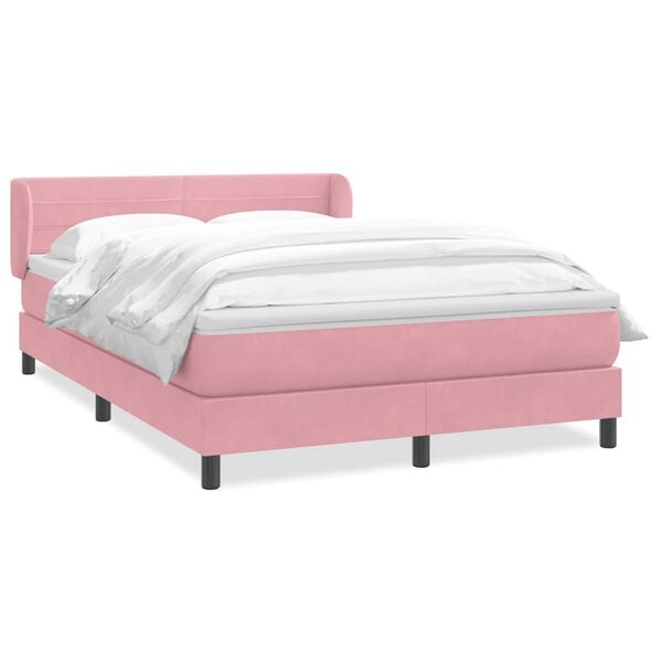 vidaXL Boxspring met matras fluweel roze 140x220 cm