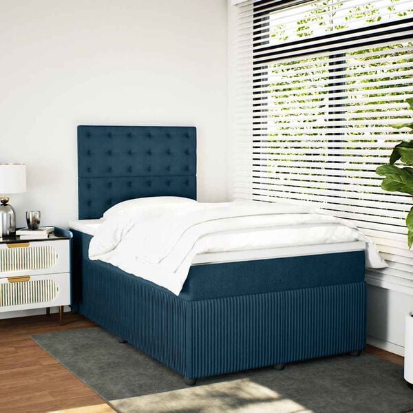 vidaXL Boxspring met matras fluweel donkerblauw 120x200 cm