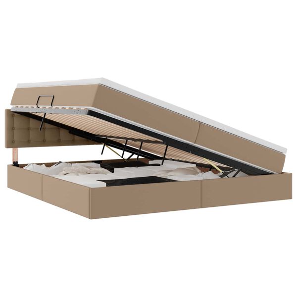 vidaXL Opslag bed met matras Cappuccino 200 x 200 cm Nep Leer